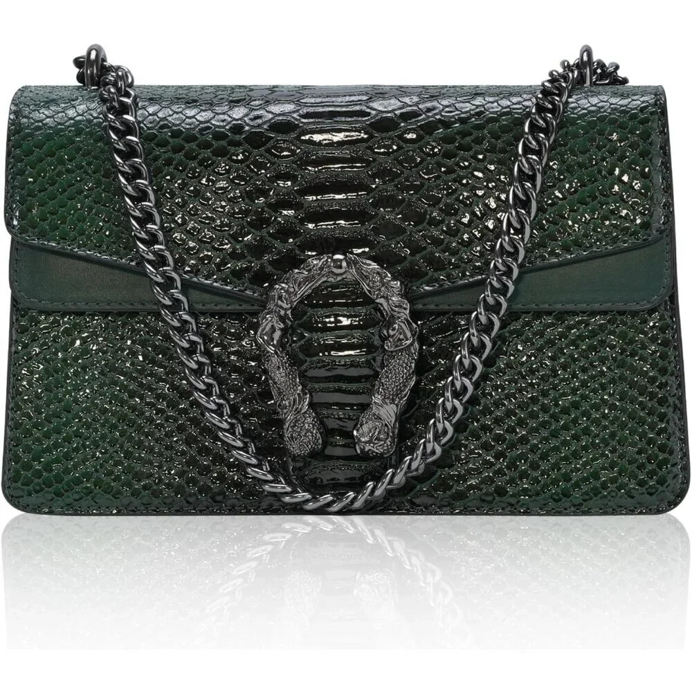 ⚡ Women's Dark Green Snake Vegan Leather Print Casual Satchel Crossbody Handbag